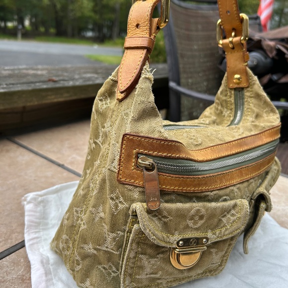 💚💚 RARE  RETIRED authentic Louis Vuitton LICHEN green denim, baggy pm - Picture 3 of 16